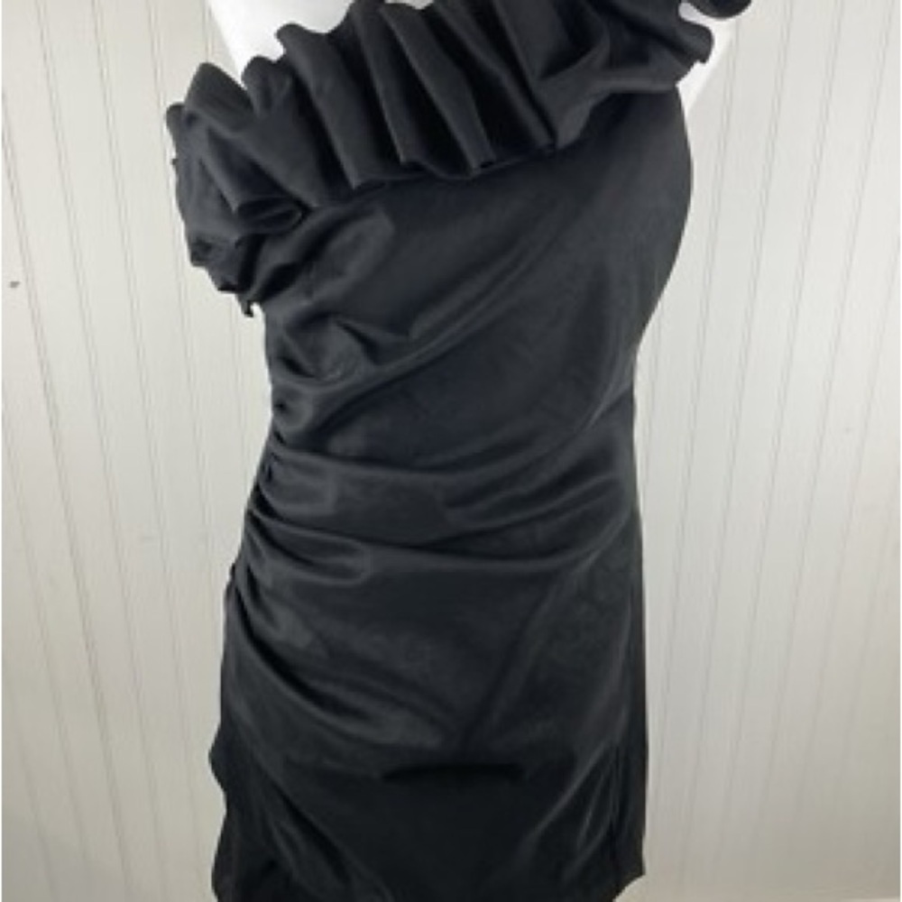 S.L. Fashions one shoulder ruffle Black Dress size 14